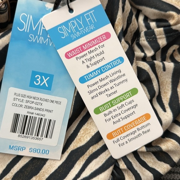 SIMPLY FIT Swimwear One Piece Swim Suit Animal Zebra Print Tummy Control 3X NWT - Picture 8 of 8